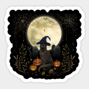 The Black Cat on Halloween Night Sticker